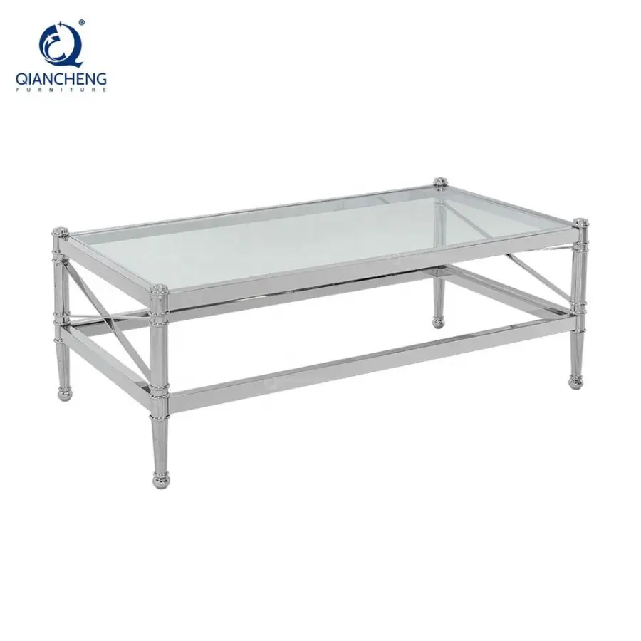 QIANCHENG Living Room Furniture Italian Turkish Nordic Nested Hot Sale Silver Stainless Steel clear Glass Coffee Table — view 1