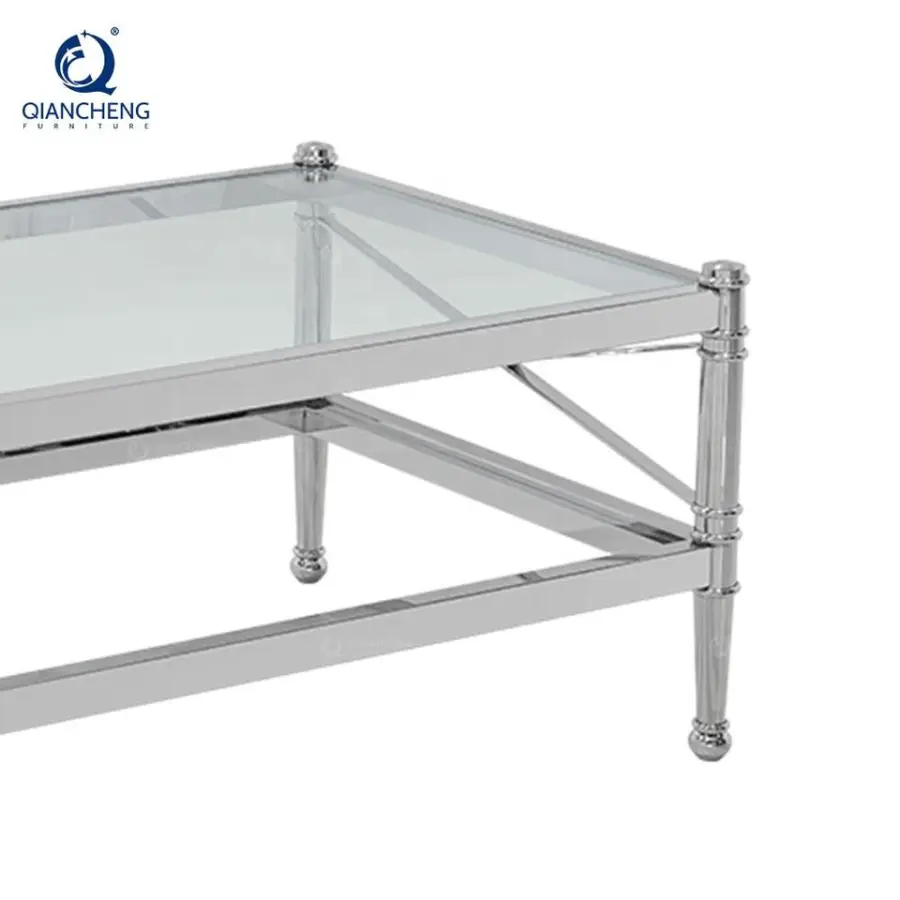 QIANCHENG Living Room Furniture Italian Turkish Nordic Nested Hot Sale Silver Stainless Steel clear Glass Coffee Table — view 2