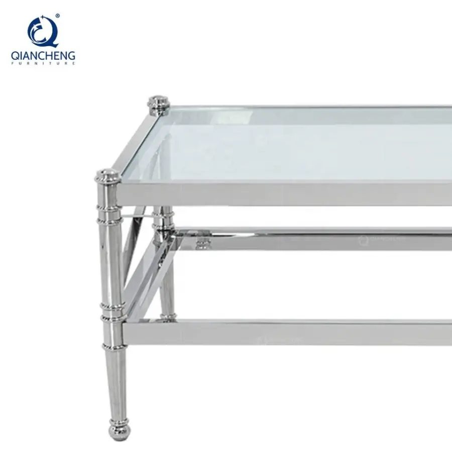 QIANCHENG Living Room Furniture Italian Turkish Nordic Nested Hot Sale Silver Stainless Steel clear Glass Coffee Table — view 3