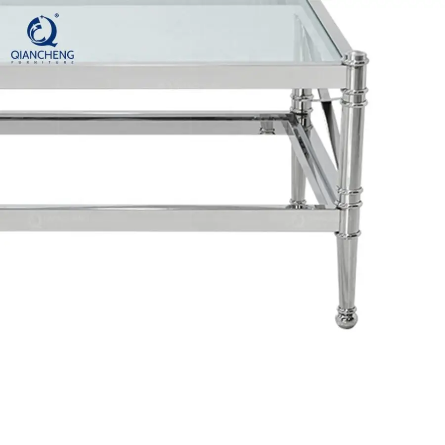 QIANCHENG Living Room Furniture Italian Turkish Nordic Nested Hot Sale Silver Stainless Steel clear Glass Coffee Table — view 4