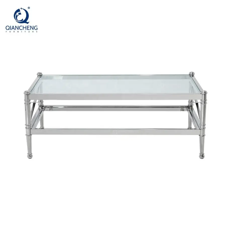 QIANCHENG Living Room Furniture Italian Turkish Nordic Nested Hot Sale Silver Stainless Steel clear Glass Coffee Table — view 5