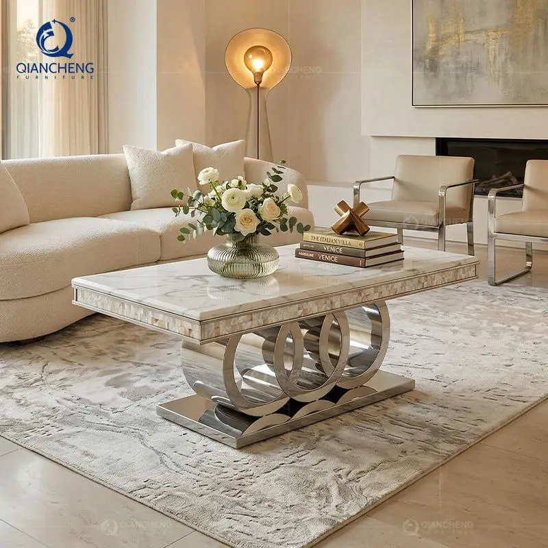 SS Furniture Contemporary Modern Designs Marble Glass Centre Coffee Table — image 3