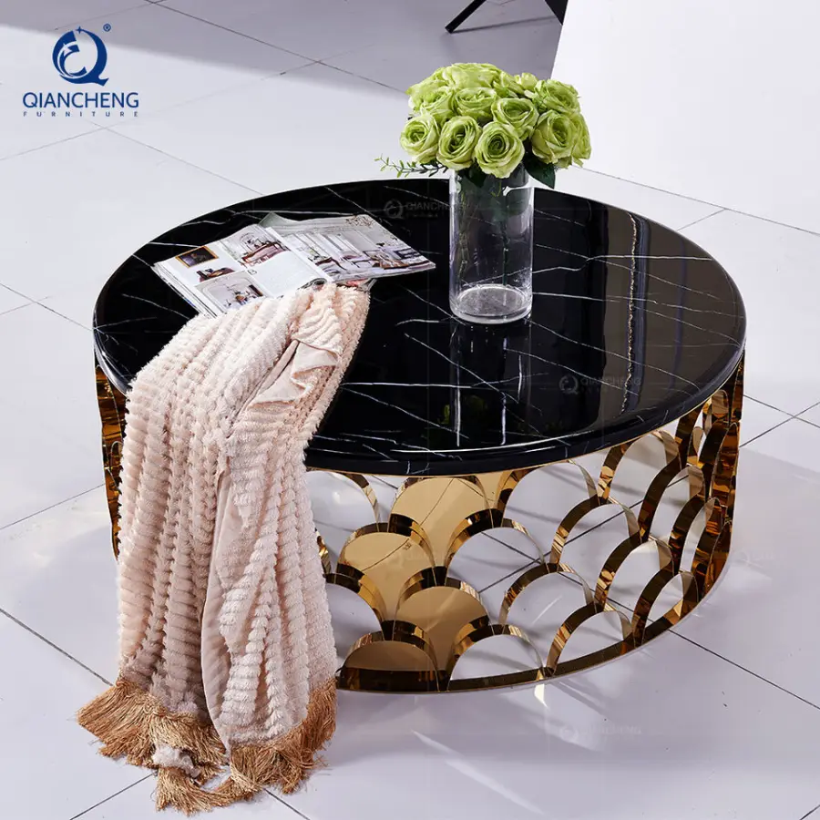 Italian Contemporary Living Room Round Coffee Table Luxury Hotel Furniture Black Glass Metal Stainless Steel Coffee Tabl — view 4