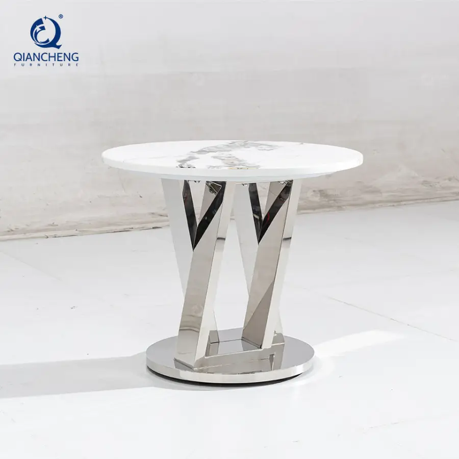 QIANCHENG Luxury Living Room Wholesale Furniture Big Tea Tables Brass Stainless Steel Round Coffee Table Set — image 6