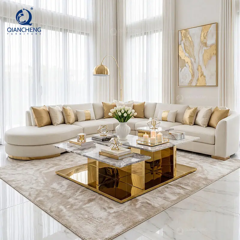 Ethiopian Cheap Elegant Night Tables Luxury Steel 2 Piece Marble Coffee Table Set — view 1