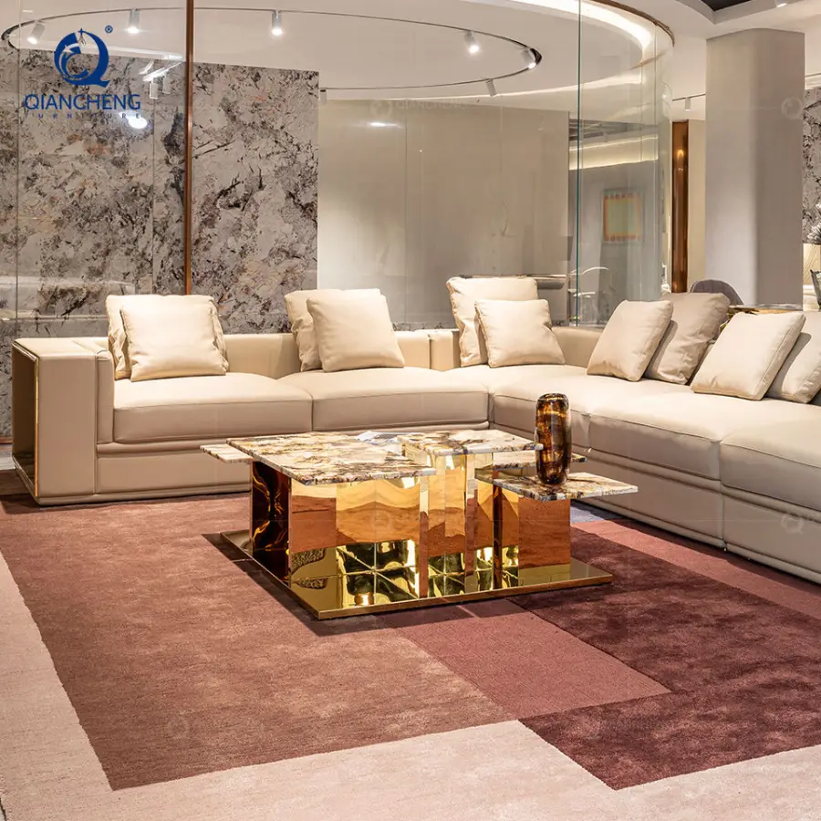 Ethiopian Cheap Elegant Night Tables Luxury Steel 2 Piece Marble Coffee Table Set — image 3