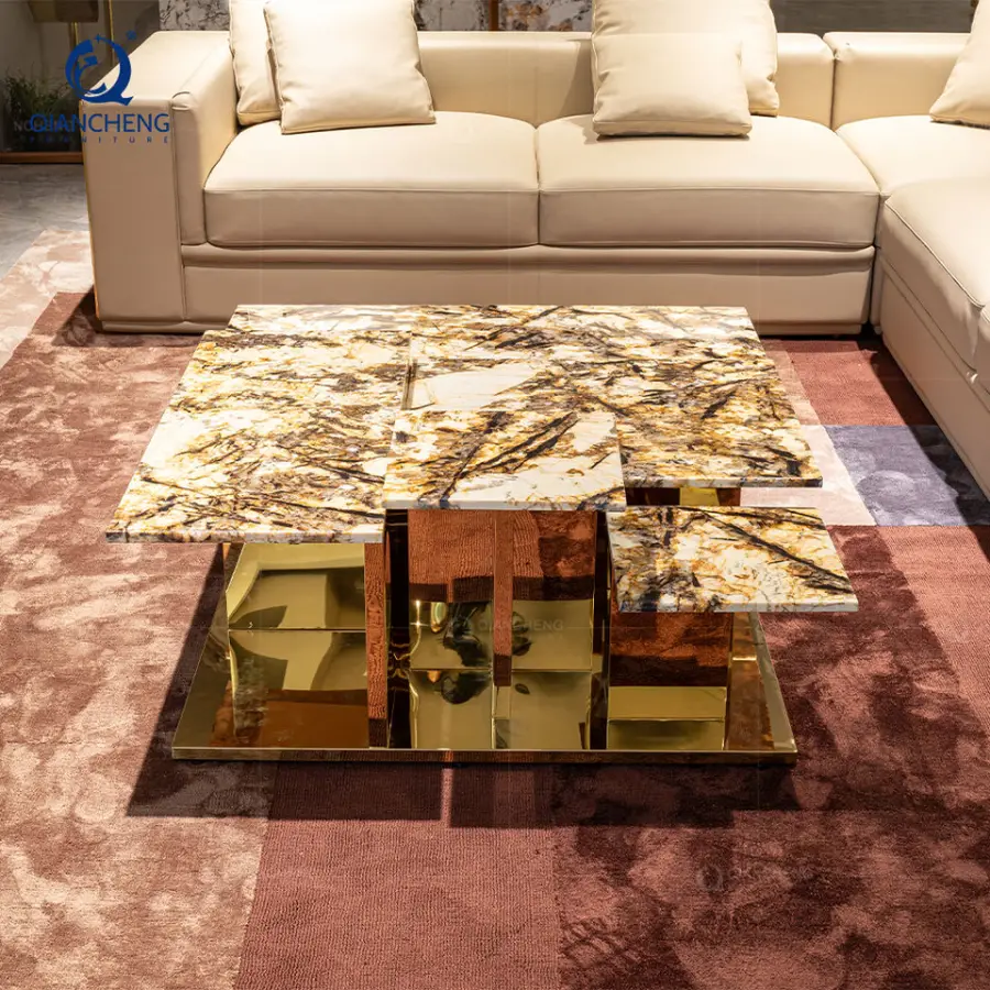 Ethiopian Cheap Elegant Night Tables Luxury Steel 2 Piece Marble Coffee Table Set — image 5