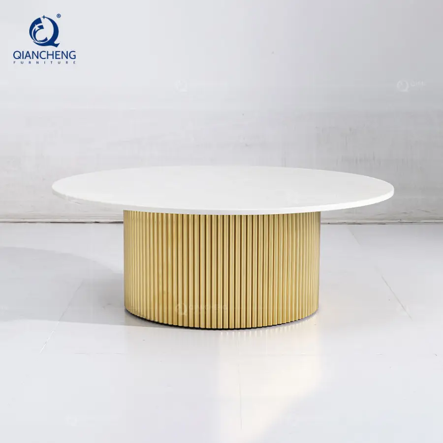Modern High Gloss Mdf Center Coffee Table Design Wholesale Furniture Distributor Large Round White and Gold Coffee Table — view 1