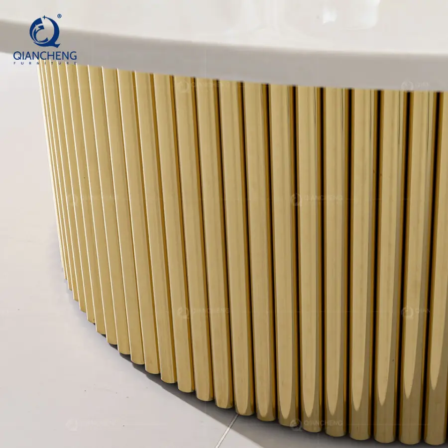 Modern High Gloss Mdf Center Coffee Table Design Wholesale Furniture Distributor Large Round White and Gold Coffee Table — image 4