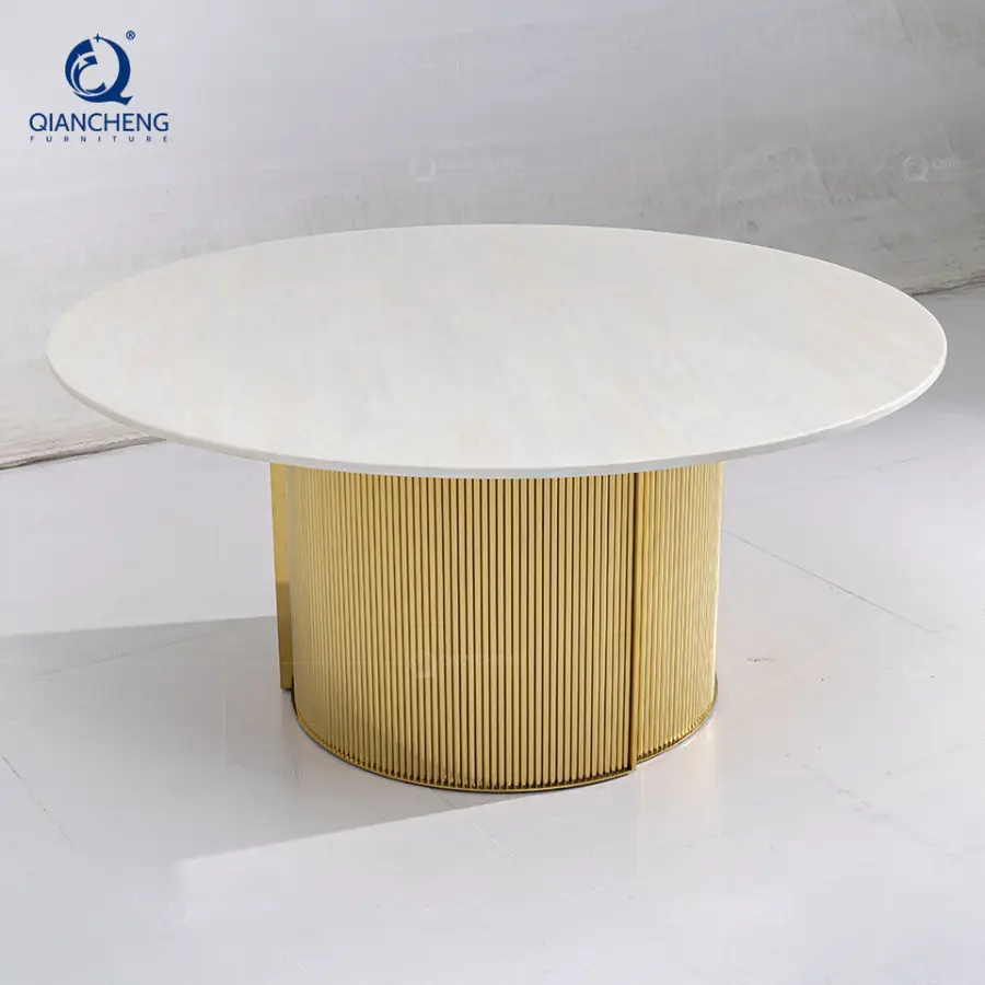 Modern High Gloss Mdf Center Coffee Table Design Wholesale Furniture Distributor Large Round White and Gold Coffee Table — image 6