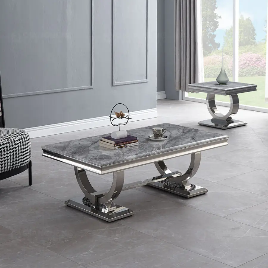 Delicate White Marble Top Stainless Steel Coffee Table Tea Table — view 1