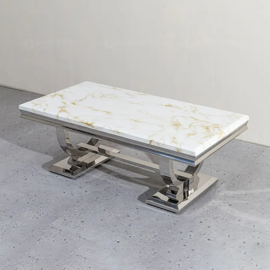 Delicate White Marble Top Stainless Steel Coffee Table Tea Table — image 3