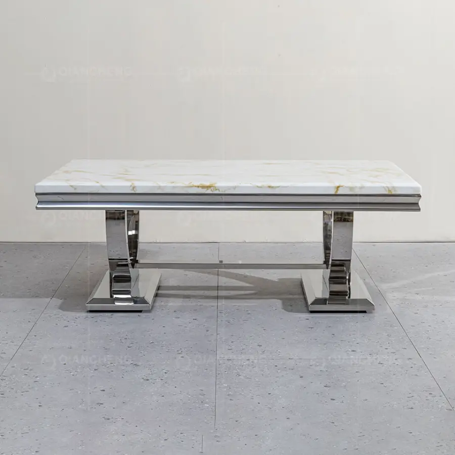 Delicate White Marble Top Stainless Steel Coffee Table Tea Table — image 4