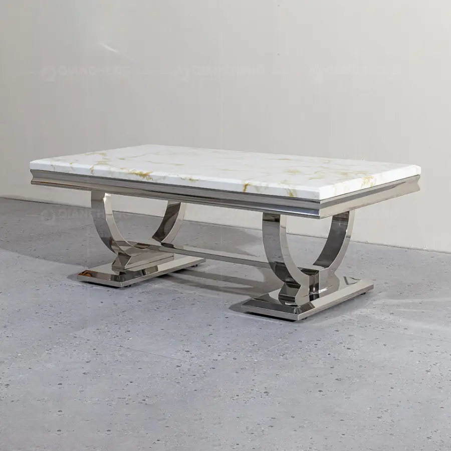 Delicate White Marble Top Stainless Steel Coffee Table Tea Table — image 5