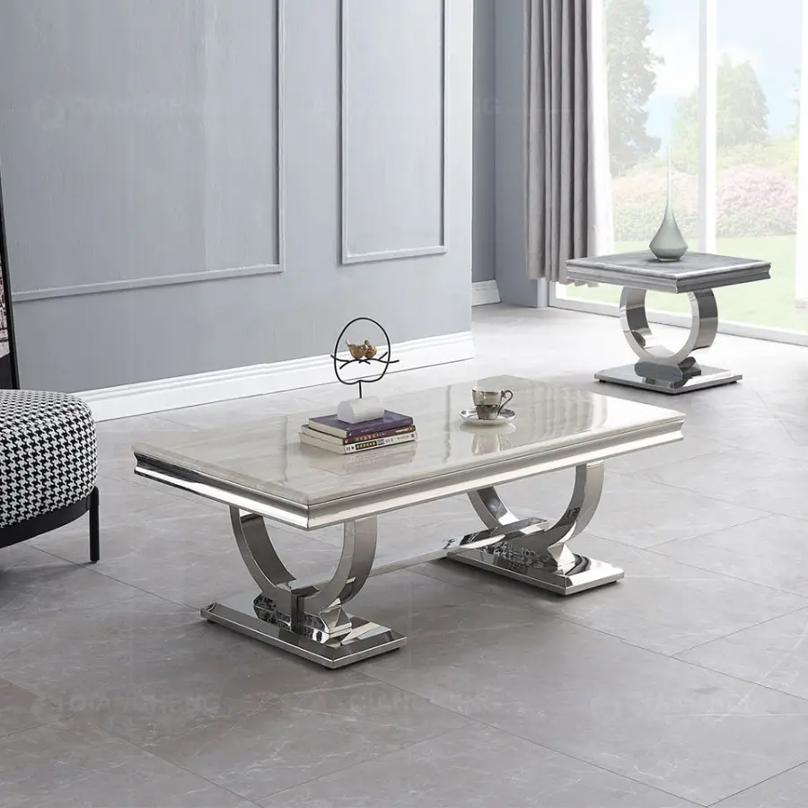 Delicate White Marble Top Stainless Steel Coffee Table Tea Table — image 6