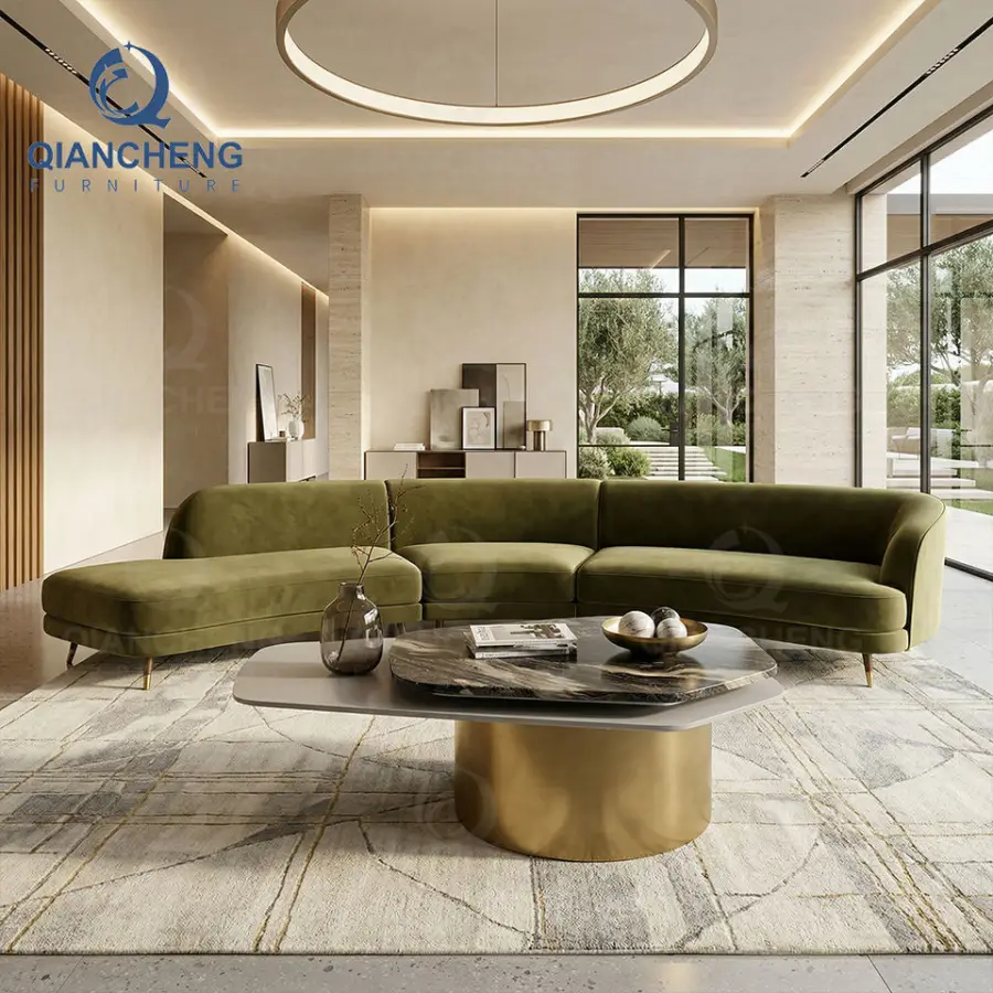 QIANCHENG Luxury Furniture Modern Moroccan Stainless Steel Marble Granite Top Multifunctional Coffee Table — image 3
