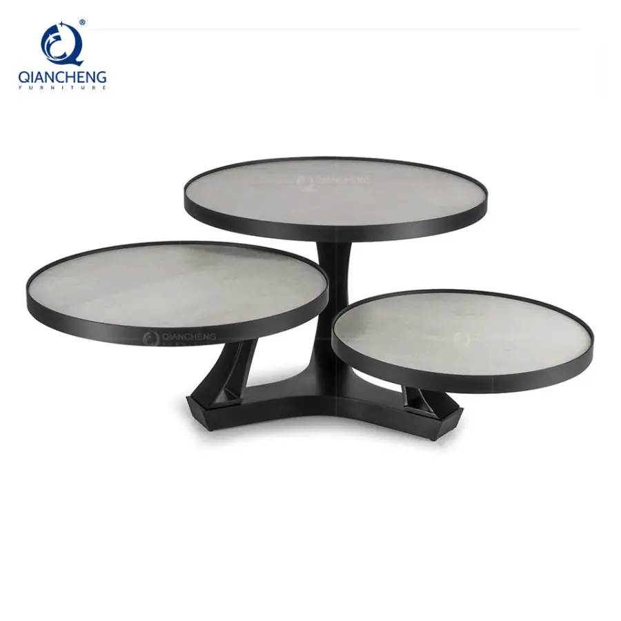 High-end Luxury Modern Furniture Sintered Stone End Table Metal Legs Round Art Iron Base Coffee Table Living Room — image 5