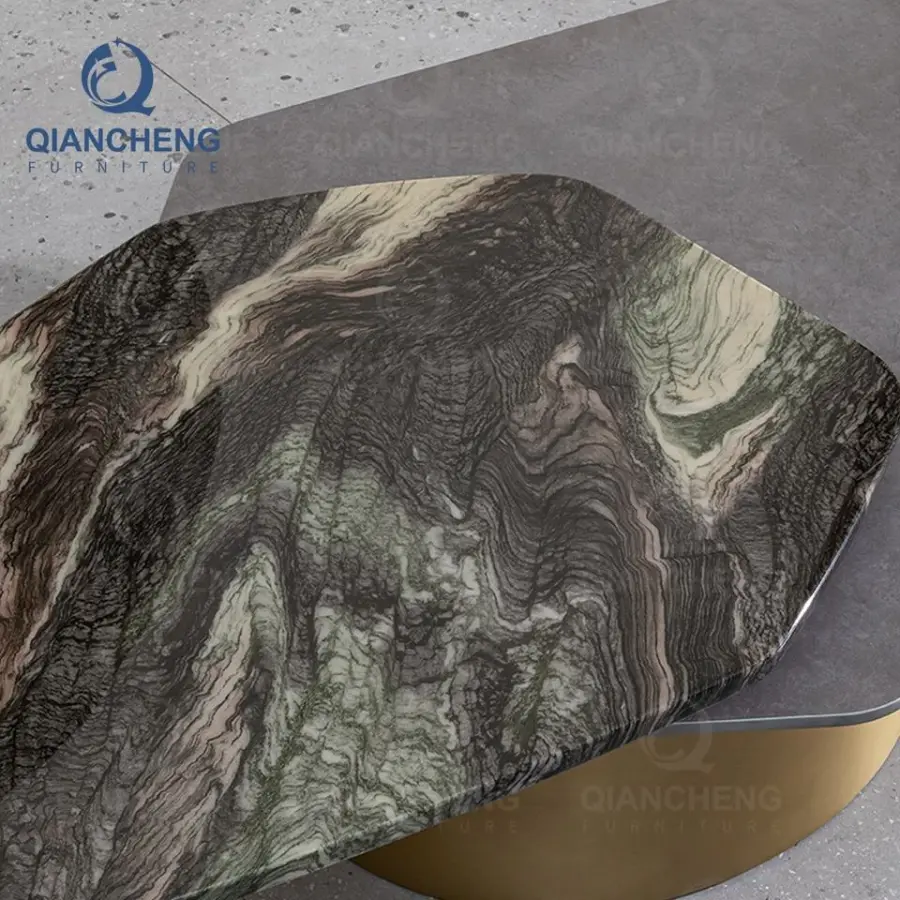 QIANCHENG Luxury Furniture Modern Moroccan Stainless Steel Marble Granite Top Multifunctional Coffee Table — image 6