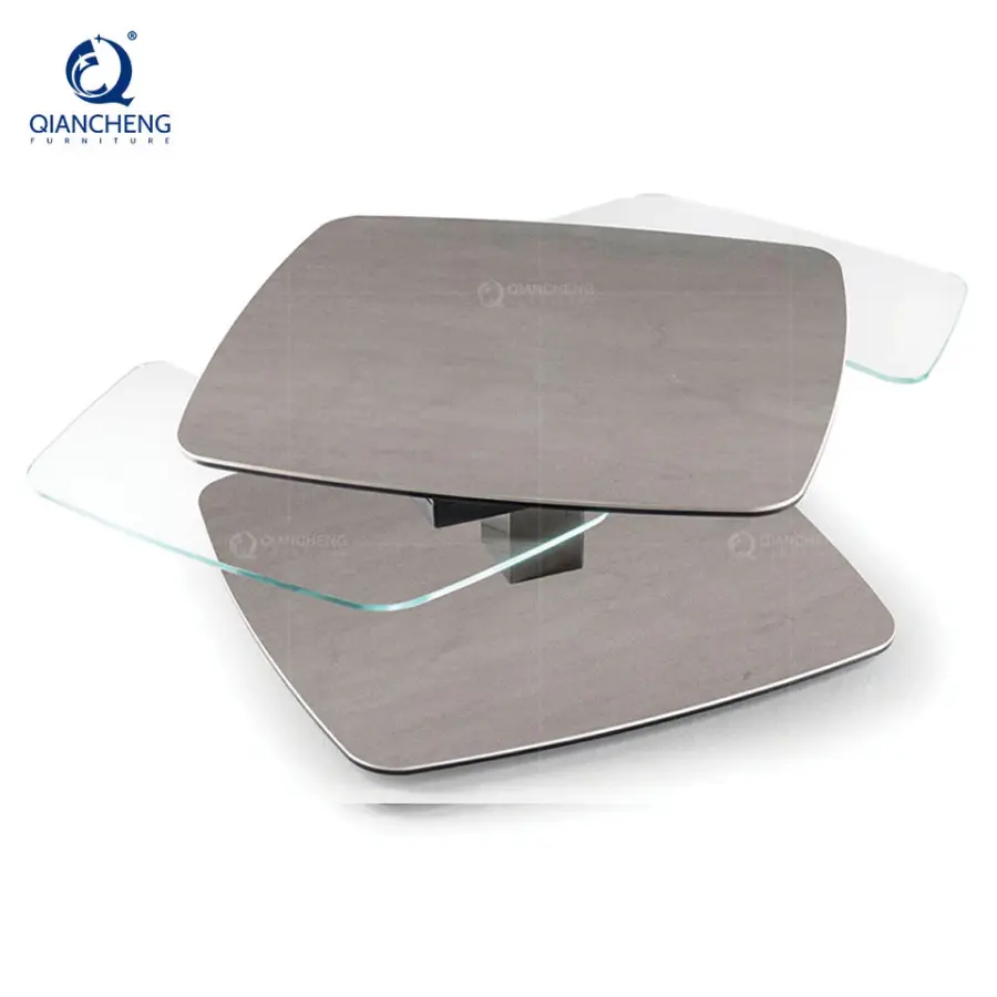 Modern Furniture Manufacturer Extendable Feature Irregular Rotatable Stainless Steel Frame Sintered Stone Top Coffee Tab — view 1