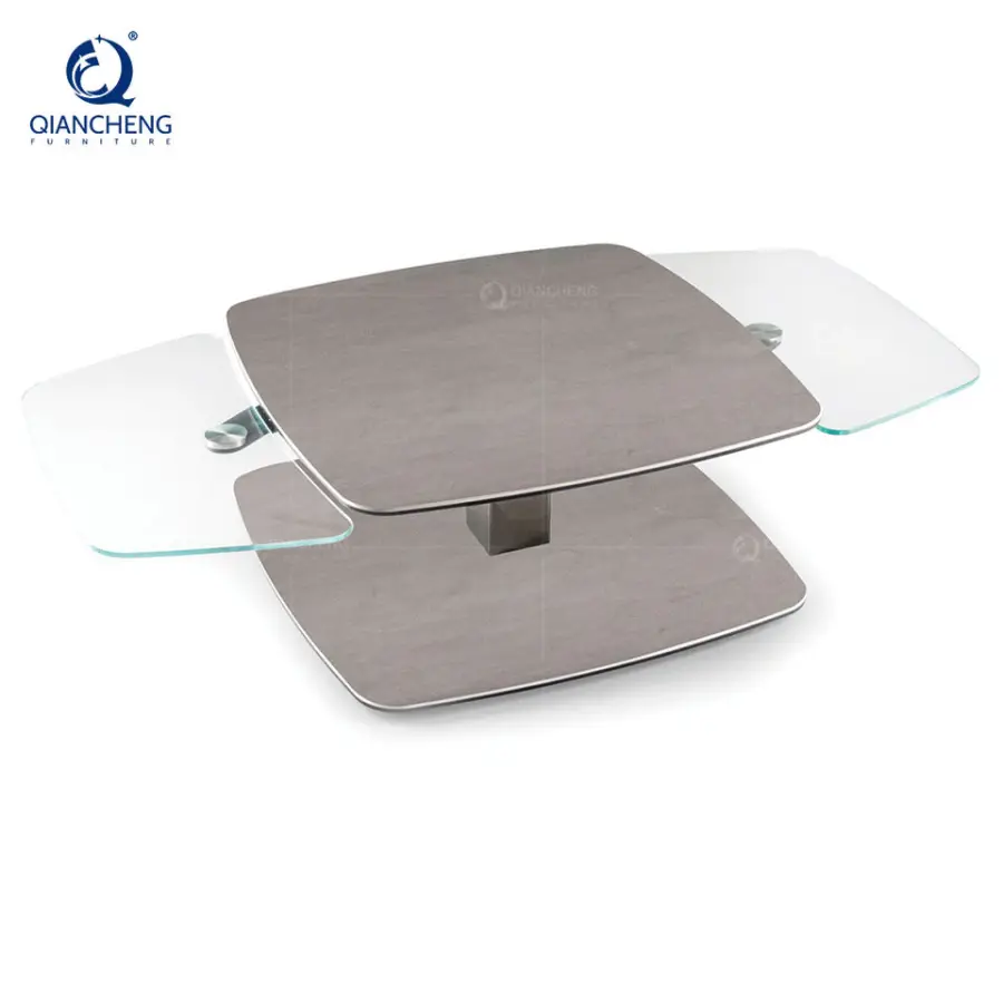 Modern Furniture Manufacturer Extendable Feature Irregular Rotatable Stainless Steel Frame Sintered Stone Top Coffee Table Set — image 4