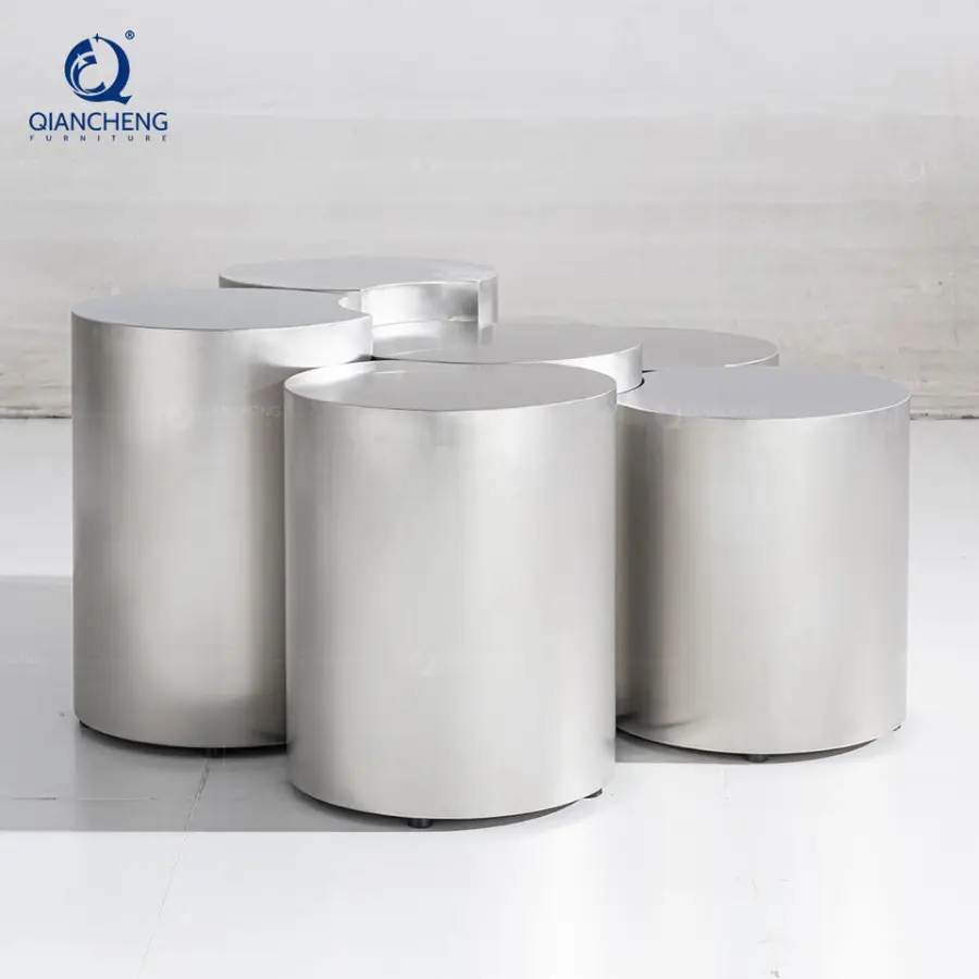 Combination Coffee Side Tea Table for Living Room Foshan Furniture Market Stainless Steel Corner Table and Coffee Table Set — image 5