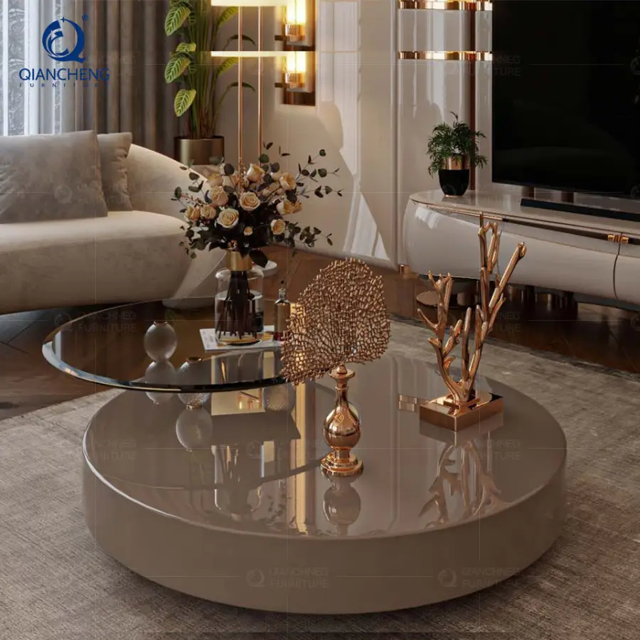 Foshan Wholesale High Quality Round Coffee Table Design Night Club Luxury Quality Metal and Glass Multifunction Center Table — image 4