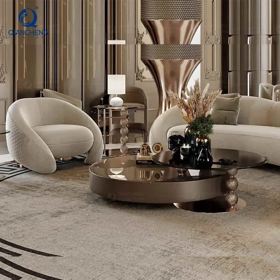 Foshan Wholesale High Quality Round Coffee Table Design Night Club Luxury Quality Metal and Glass Multifunction Center Table — image 5