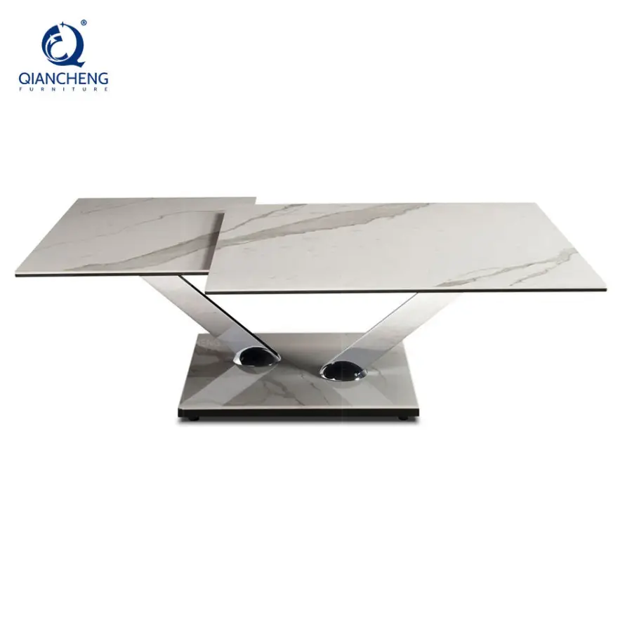 Home Furniture Luxury Italian Expandable Folding Tea Table Sintered Stone Metal Stainless Steel Living Room Center Coffe — view 1