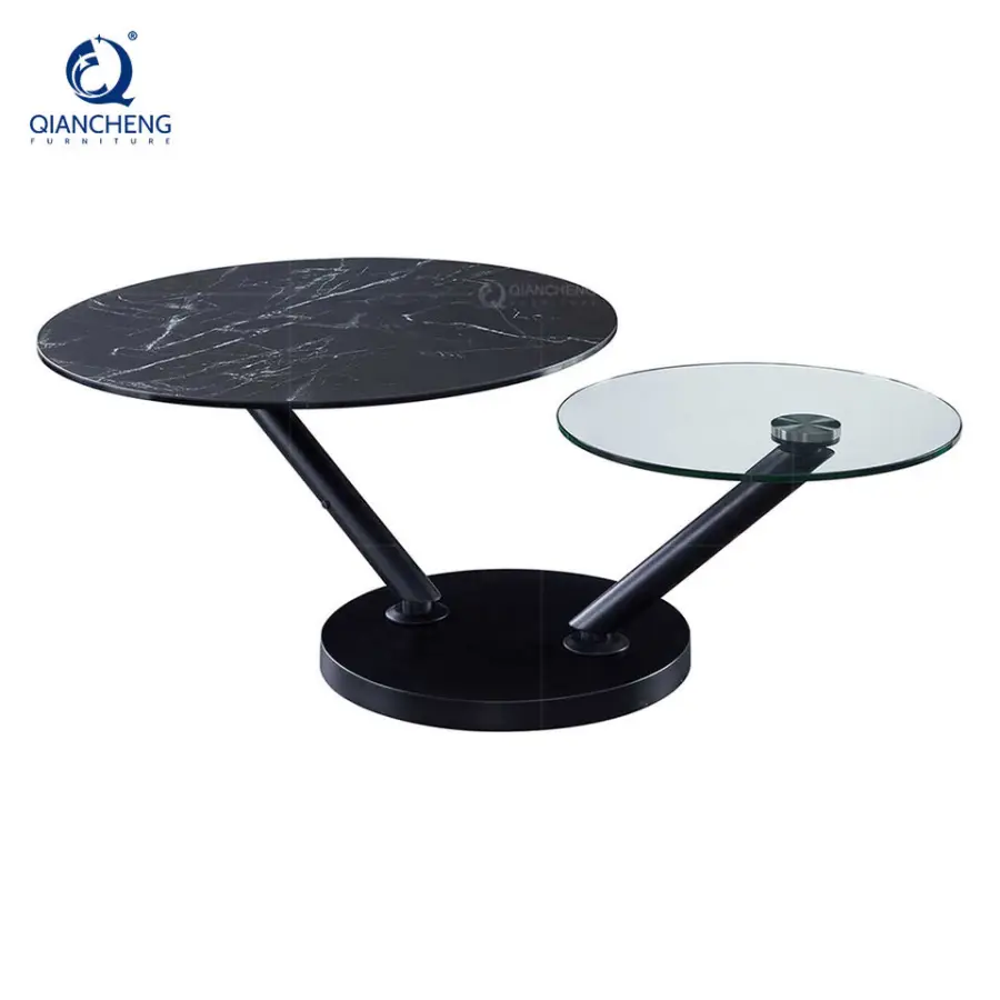 Nordic Modern Simple Circle Glass Rock Plate Sofa Side Table Multifunction Round Metal Rotation Coffee Table Luxury Furniture — image 4