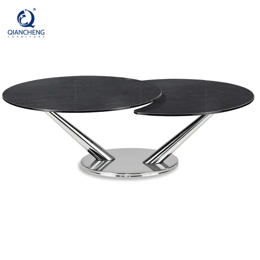 Nordic Modern Simple Circle Glass Rock Plate Sofa Side Table Multifunction Round Metal Rotation Coffee Table Luxury Furniture — image 5