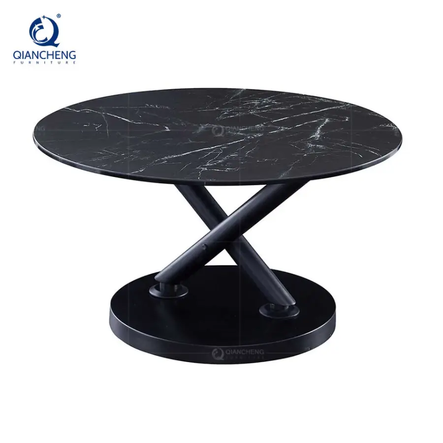Nordic Modern Simple Circle Glass Rock Plate Sofa Side Table Multifunction Round Metal Rotation Coffee Table Luxury Furniture — image 6