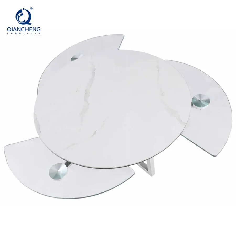 Foshan Wholesale Modern Style Stainless Steel Swivel Coffee Table with Motional Ceramic Rock Plate Glass Top Rotary Center Table — image 3