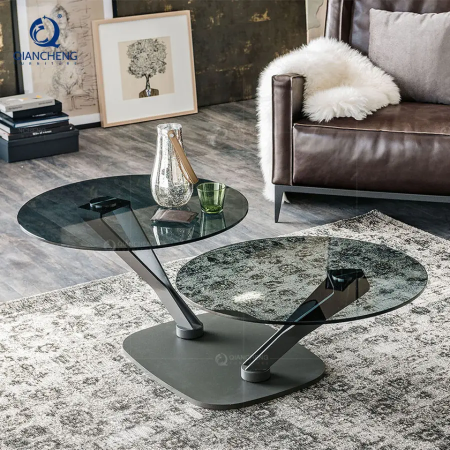 China Foshan Modern Living Room Furniture Multifunctional Round Extendable Center Table Metal Folding Coffee Table — view 1
