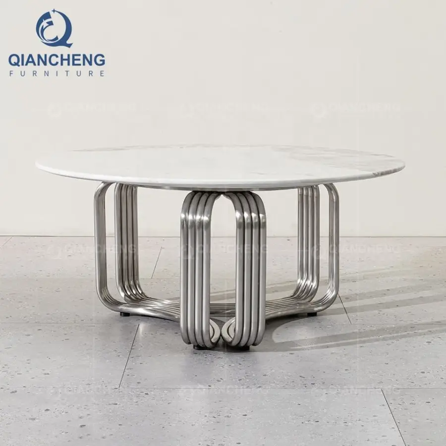 QIANCHENG Ss Home Furniture Supplier Modern Large Italian Marble Coffee Tables 2026 Design Living Room Center Table — image 3