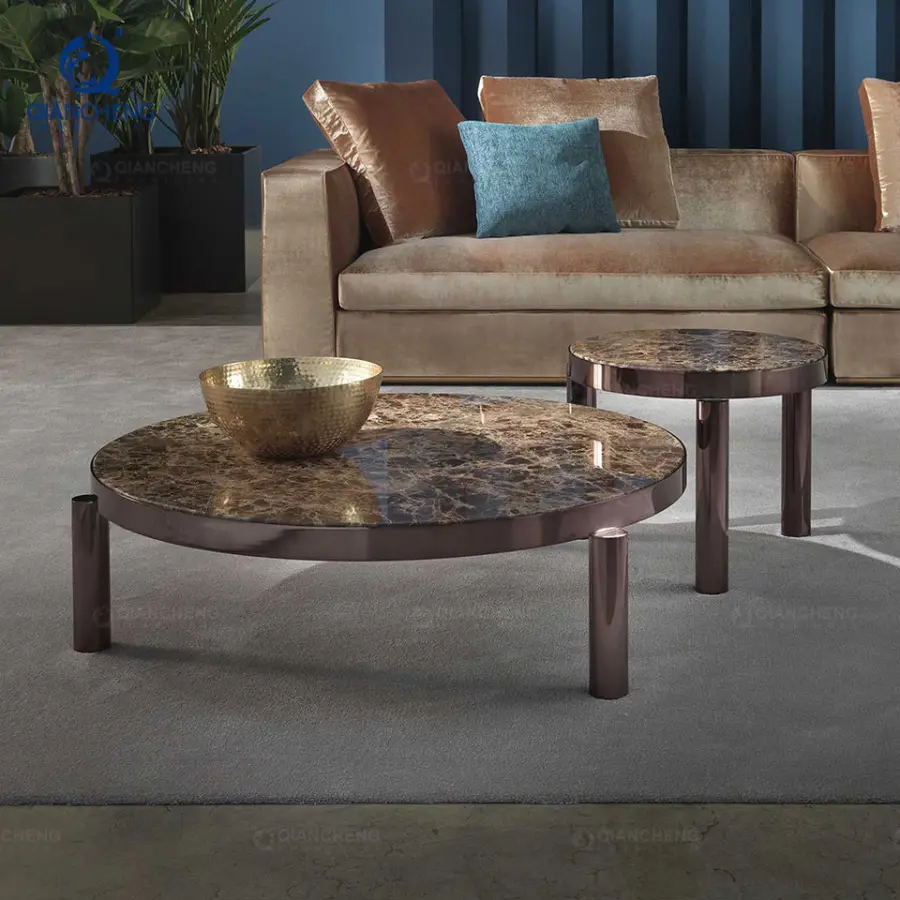 OEM China Minimalist Design Coffee Table Set Bronze Metal Frame Sintered Stone Top Center Table Living Room Furniture Tea Table — image 3