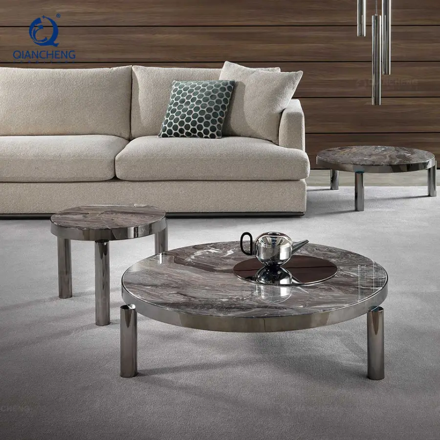 OEM China Minimalist Design Coffee Table Set Bronze Metal Frame Sintered Stone Top Center Table Living Room Furniture Tea Table — image 4
