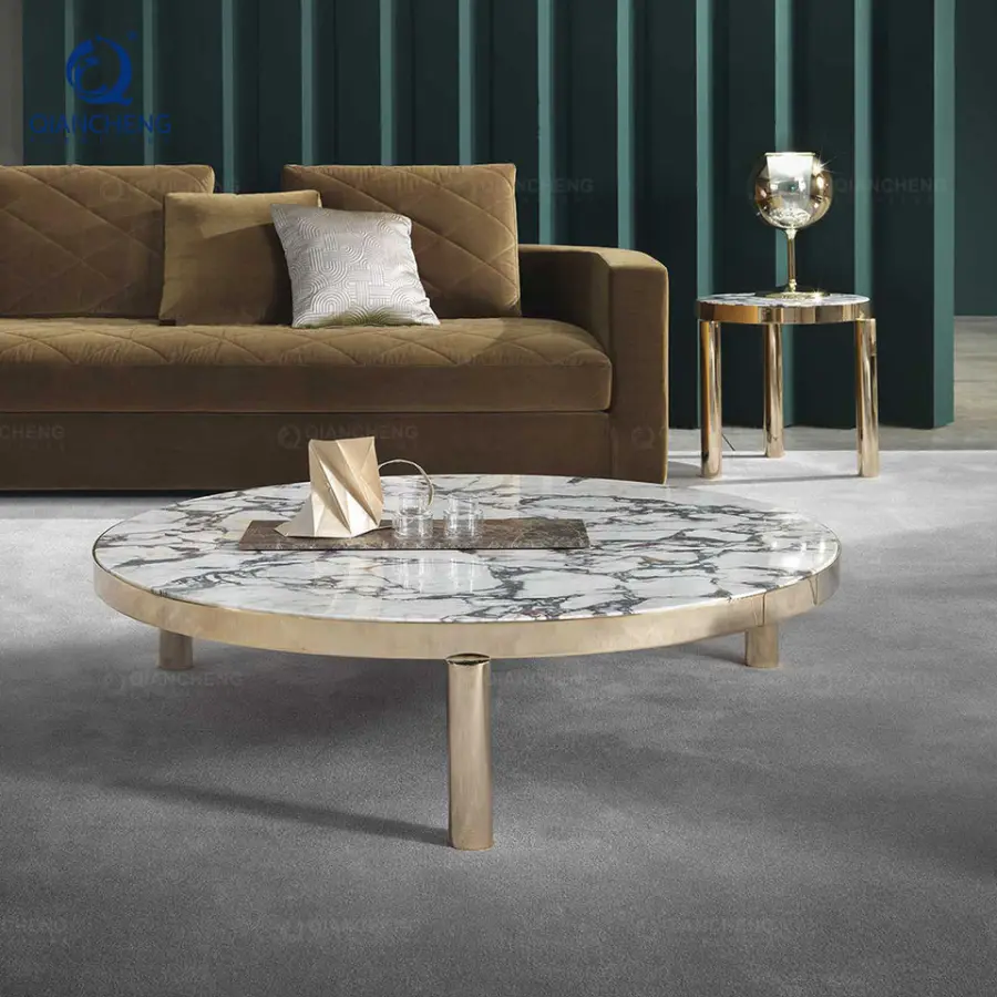 OEM China Minimalist Design Coffee Table Set Bronze Metal Frame Sintered Stone Top Center Table Living Room Furniture Tea Table — image 5
