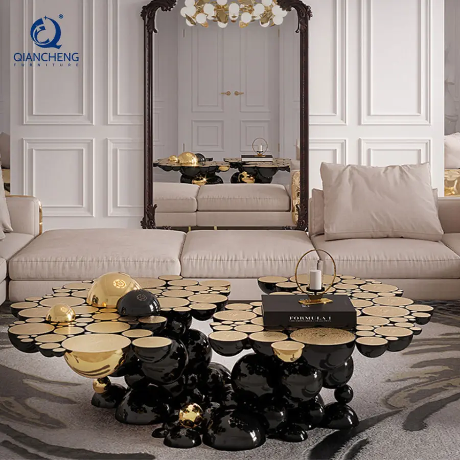 Foshan High-end Hotel Art Design Metal Coffee Table Living Room Furniture Irregular Orb Base Luxury Villa Custom Center — view 1