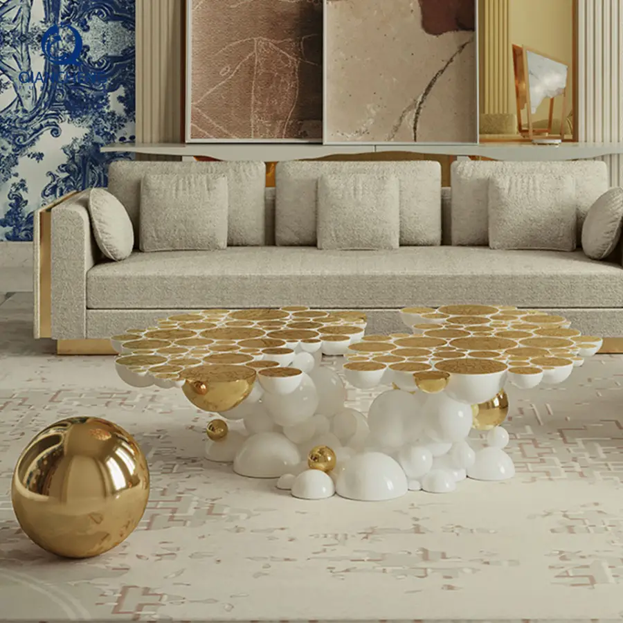Foshan High-end Hotel Art Design Metal Coffee Table Living Room Furniture Irregular Orb Base Luxury Villa Custom Center Table — image 3