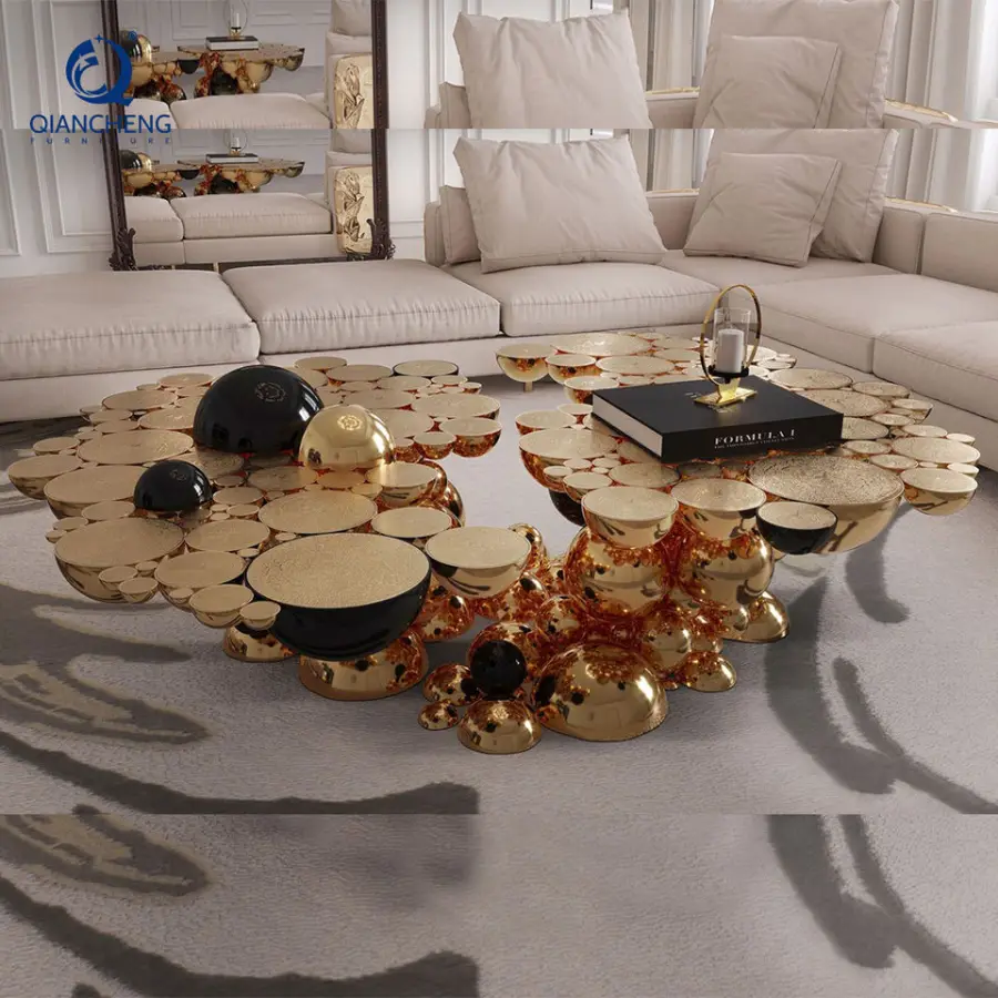 Foshan High-end Hotel Art Design Metal Coffee Table Living Room Furniture Irregular Orb Base Luxury Villa Custom Center Table — image 4