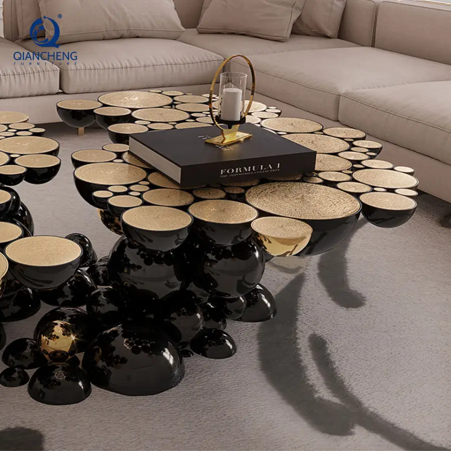 Foshan High-end Hotel Art Design Metal Coffee Table Living Room Furniture Irregular Orb Base Luxury Villa Custom Center Table — image 5