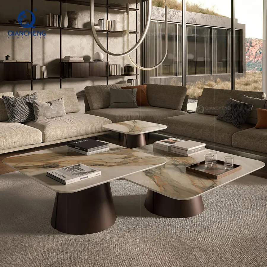Living Room Sintered Stone Sofa Coffee Table Set Fashion Design Luxury Furniture Metal Grey Center Table — view 1