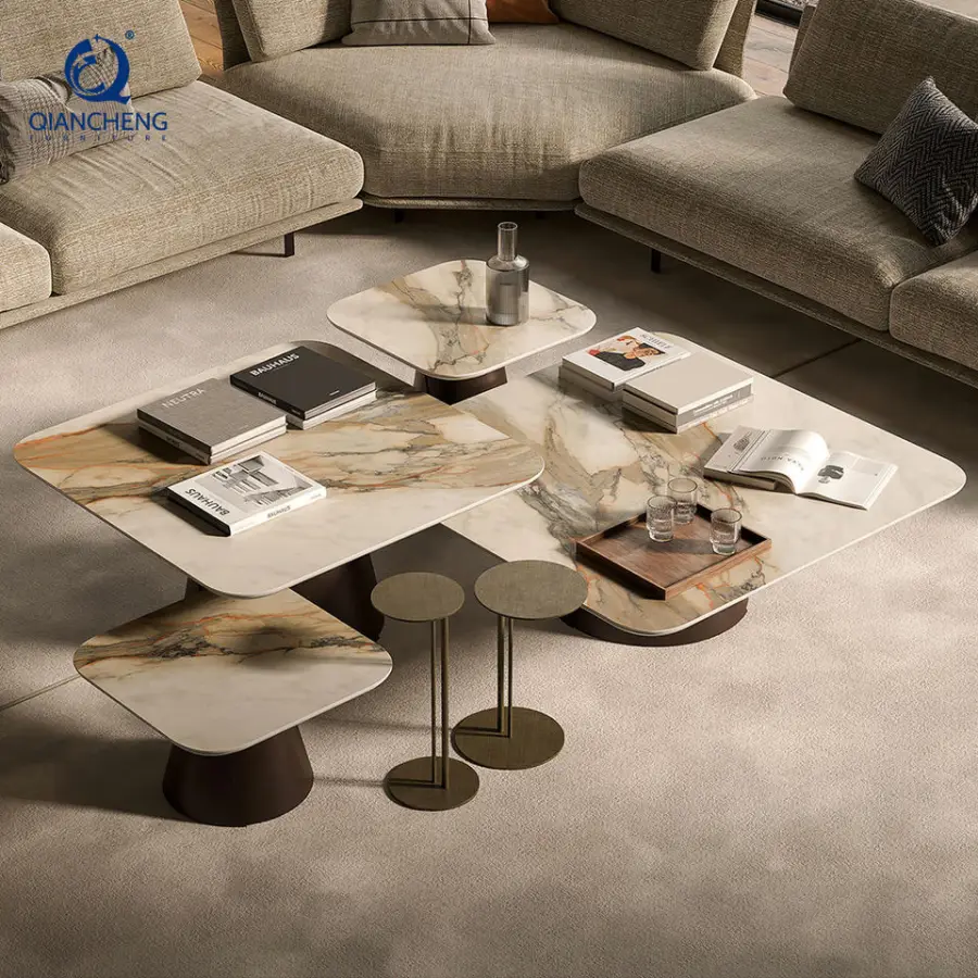 Living Room Sintered Stone Sofa Coffee Table Set Fashion Design Luxury Furniture Metal Grey Center Table — image 3