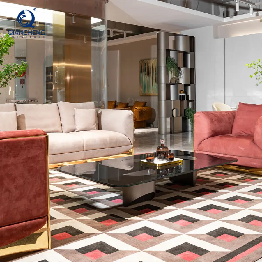 QIANCHENG Guangdong Supplier Custom Wholesale Price Silver 304 201 Stainless Steel Furniture Irregular Shape Coffee Table Set — image 3