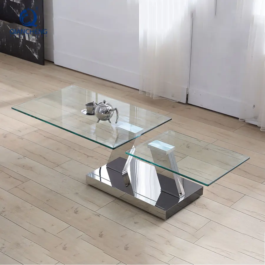 QIANCHENG Luxury Home Furniture Supplier Mirror Furniture Turkish Living Room Center Glitter Silver Glass Coffee Table — view 1
