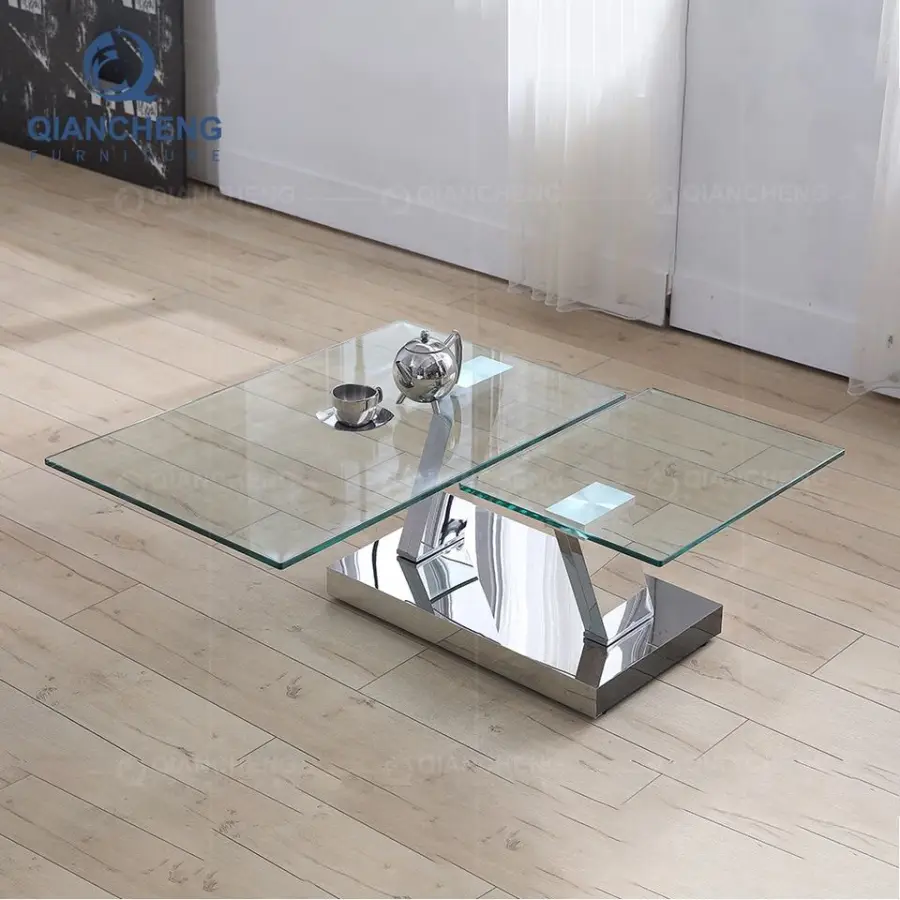 QIANCHENG Luxury Home Furniture Supplier Mirror Furniture Turkish Living Room Center Glitter Silver Glass Coffee Table — view 2