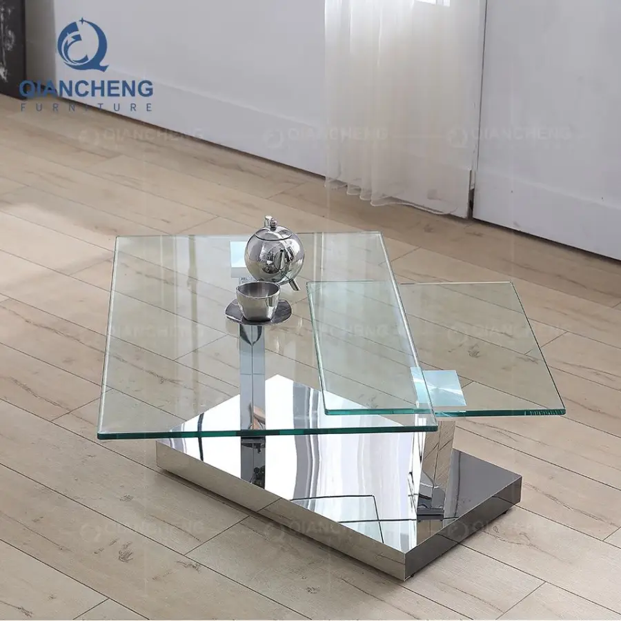 QIANCHENG Luxury Home Furniture Supplier Mirror Furniture Turkish Living Room Center Glitter Silver Glass Coffee Table — view 3