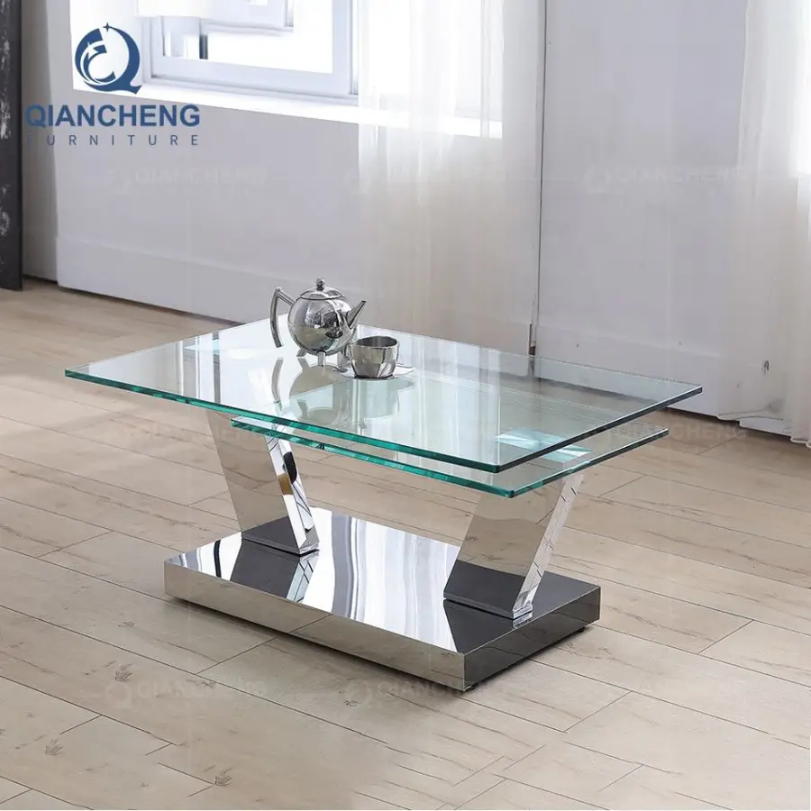 QIANCHENG Luxury Home Furniture Supplier Mirror Furniture Turkish Living Room Center Glitter Silver Glass Coffee Table — view 4