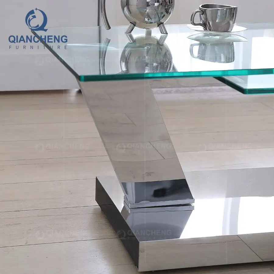 QIANCHENG Luxury Home Furniture Supplier Mirror Furniture Turkish Living Room Center Glitter Silver Glass Coffee Table — view 5