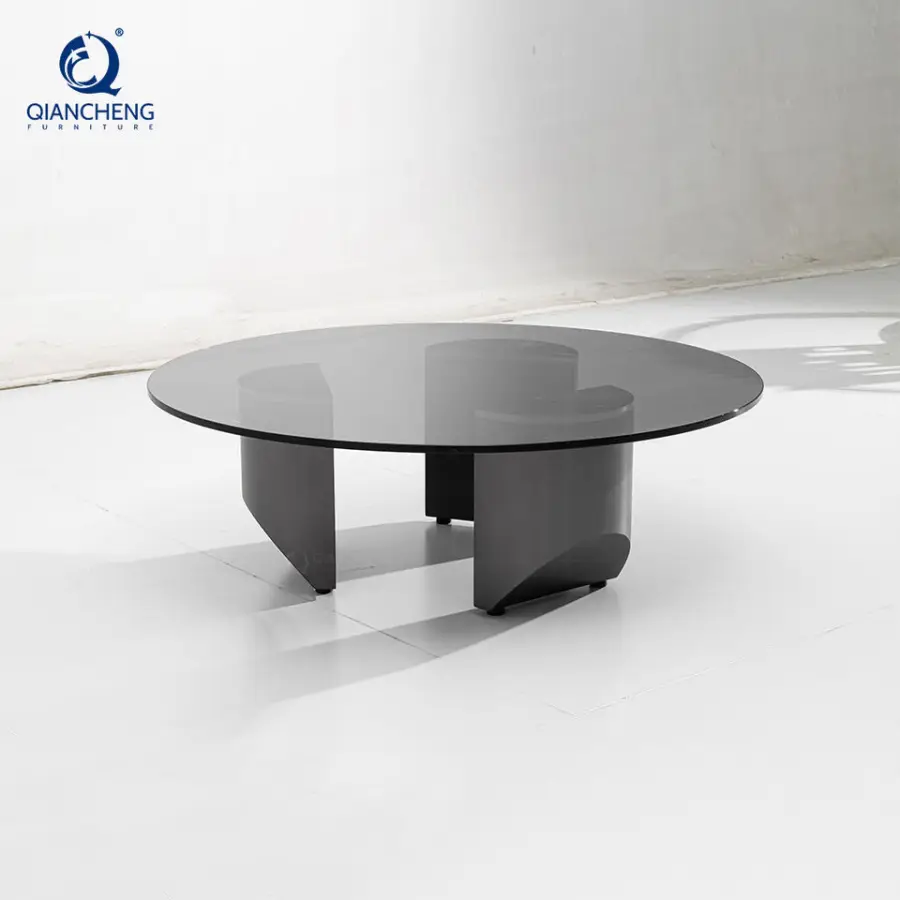 QIANCHENG Luxury Furniture Nesting Mesas De Centro De Lujo Brass Stainless Steel Tempering Black Glass Coffee Table — image 5